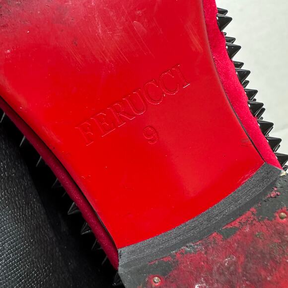 Mens Ferucci burgundy loafers black rivets and spikes slip on size 9 - Picture 4 of 9